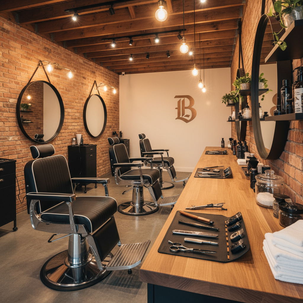 Moderner Barbershop mit Stühlen und gepflegten Werkzeugen